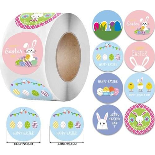 500Pcs/roll Cute Happy Easter Rabbit Stickers Cute Easter Egg Self Adhesive Sticker