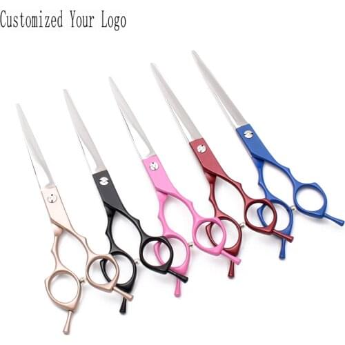 6.5" 7" Customize Brand 440C Dog Grooming Scissors Straight Scissors Thinning Shears Professional Pet Scissors Finger Rest C9029
