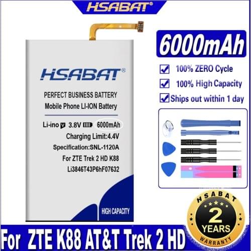 HSABAT Li3846T43P6hF07632 6000mAh Battery for AT&T Trek 2 HD Trek 2 HD LTE for ZTE K88 Batteries