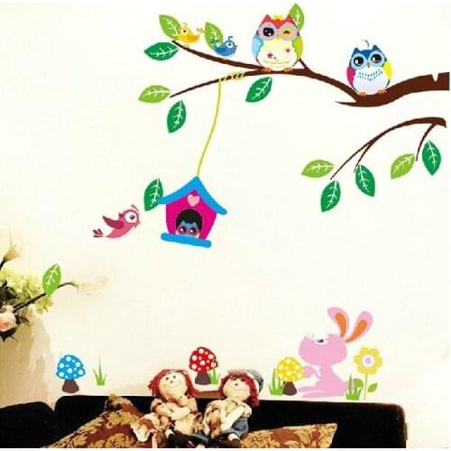 Free shipping 30*90 CM Large 1 Piece Diy Cute Owl Wall Sticker Children Room Removable Wall Poster ZY1017