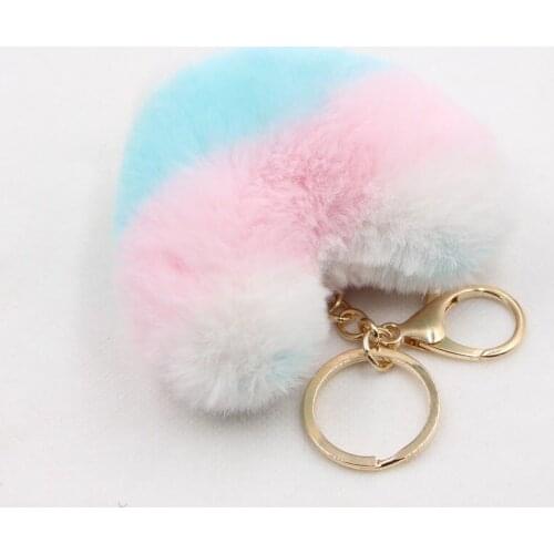 Heart Pompoms Keychain Multicolor Pom-pom Key Chain Ladies Handbag Key Ring Handmade Accessories Key Chain Pendant Decoration