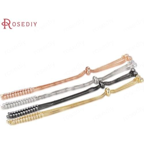 37344)2PCS Full Length 14CM Quality Gold Color Brass Zircon with Rubber Station Beads Bracelets Chains Jewelry Making Supplies