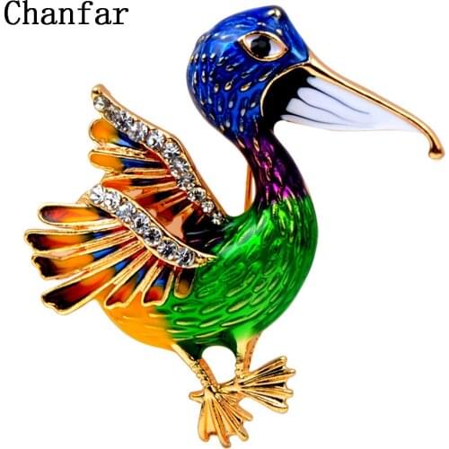 Chanfar Colorful Metal Bird Brooches Men Women Crystal Enamel Brooch Pins Suits Dress Hat Jacket Collar Accessories Jewelry