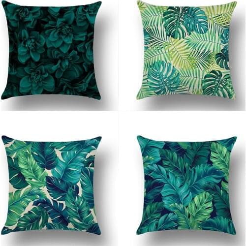 Teal Leaves Throw Pillow Case Blue Green Banana Leaves Tropical Plants Cushion Covers for Home Sofa Chair Decorative Pillowcases