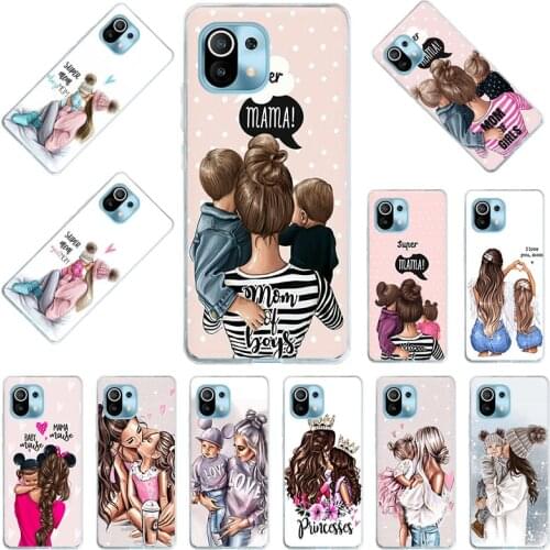 Super Mom Baby Girl Boy Phone Case for Xiaomi Mi 11 Ultra 10 10T Pro 9 9T POCO-X3 9SE Note10 Lite Clear TPU Soft Back Cover