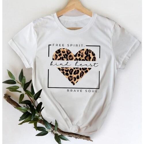 T-shirts Women 2021 Leopard Heart Casual 90s Fashion Trend Printing Clothes Graphic Tshirt Top Lady Print Female Tee T-Shirt