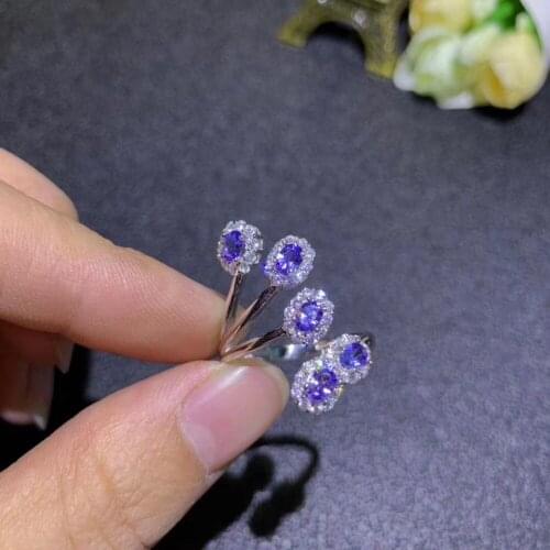 Natural blue tanzanite Adjustable size Ring Natural gemstone ring S925 silver trendy big long women party girl gift Jewelry