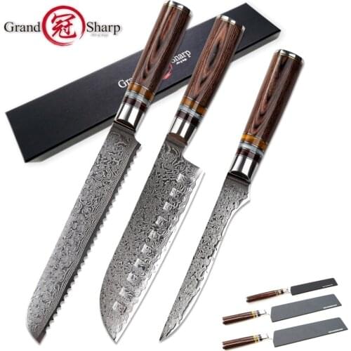3 pcs Chef Knife Set vg10 Japanese Damascus Steel Santoku Bread Boning Knife Japanese Kitchen Knives 67 layers Damascus Steel