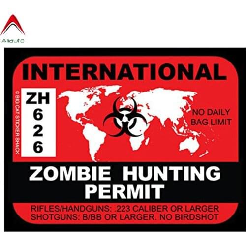 Aliauto Personality Car Sticker International Zombie Hunting Permit Retro-reflective Motorcycle Accessories PVC Decal,17*12cm