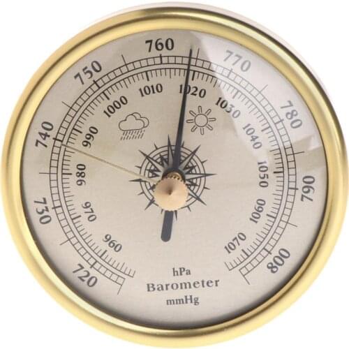 72mm Wall Hanging Barometer 1070hPa Gold Color Round Dial Air Weather Station
