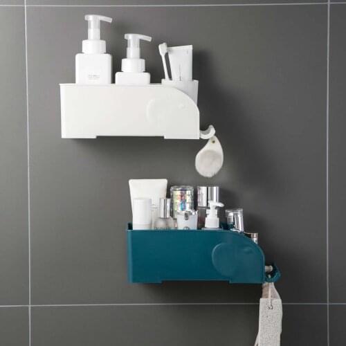 Nail-Free Wall-Mounted Storage Rack Bathroom Punch-Free Storage Shelf Vanity Elephant Shape Hollow Drain Racks