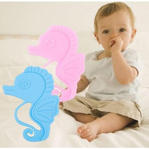 New Baby Teether Food Grade Soft Silicone Teething Toys Kids Sea Horse Shaped Chewing Toy Pendant Nursing Necklace Teethers