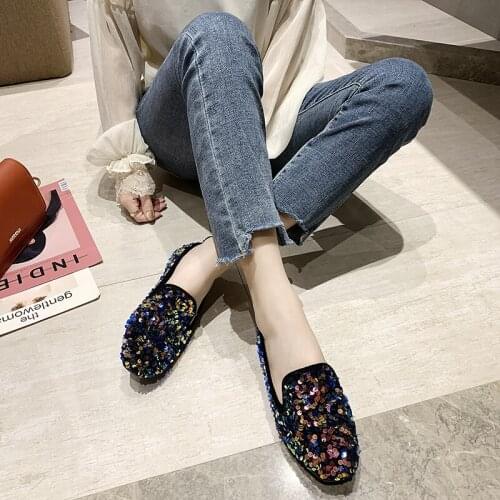 New Ladies Shallow Elegant Bling Loafers Flat Heel Shoes Mouth Slip On Casual comfortable Shoe Women design elegant Flats U25-10