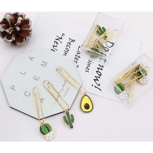 2020 New Arrival 5pcs/lot Kawaii Green Cactus Avocado Paper Clip Metal Bookmark Decorative File Memo Clips School Stationery