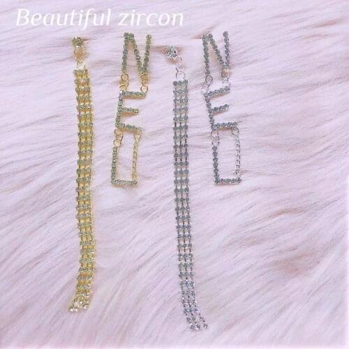 New womens fashion temperament tassel letter Pendant Earrings Jewelry Party simple Rhinestone Crystal Earrings accessories whol