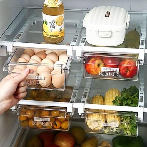 Slide Kitchen Fridge Storage Box Pull-out Drawer Food Crisper Plastic Rectangle Egg Vegetable Fruit Containers Acrylic Container