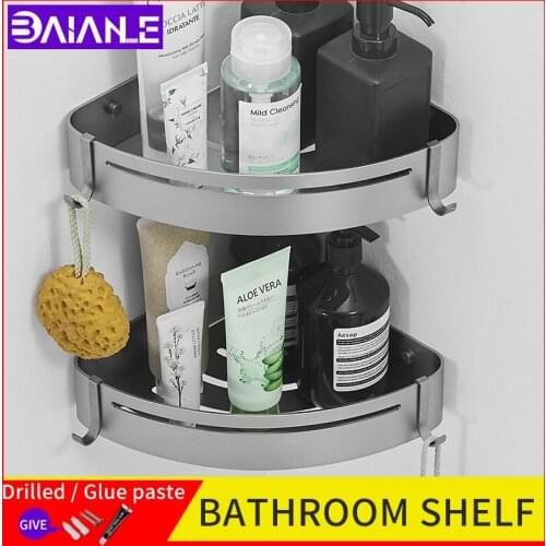 Bathroom Shelf gray Aluminum Bathroom Shelves Corner Ctorage Holder Cosmetic Rack Wall Double layer Shampoo Shower Hanging Baske