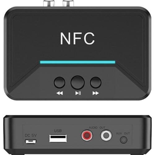 NFC BT5.0 Receiver Low Latency HiFi Wireless Audio Adapter with 3.5mm AUX 2RCA for Home Audio Amplifier
