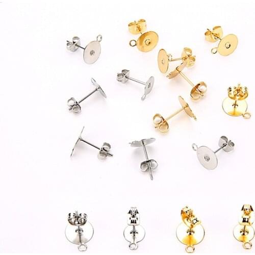 30pcs Stainless Steel Blank Earring Base With Loop Earring Backs 5mm 6mm 8mm Cabochon Settings Bezel Tray Supplies For Jewelry