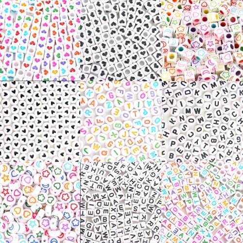 Mixed Colorful Acrylic Beads Pattern Round Flat Alphabet Cube Loose Spacer For Jewelry Making Handmade Diy Bracelet Necklace
