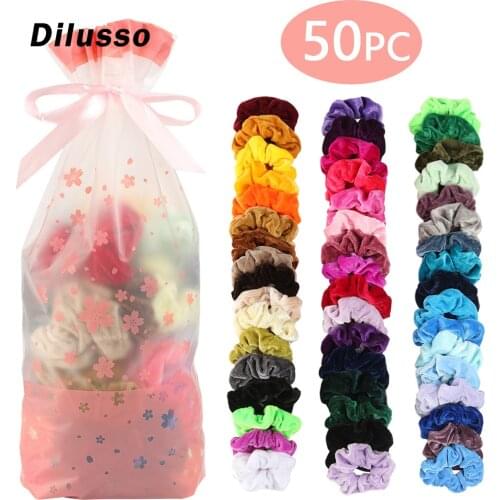 50 Pcs Velvet Elastic Hair Bands For Women Or Girls Hair Accessories Crunchy Hair Tie Silk Scrunchie 2020 Haar Elastiekjes