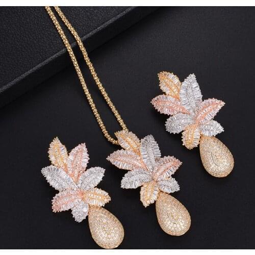 LARRAURI Luxury Pineapple Water Drop Women Wedding Cubic Zirconia Choker Necklace Earring Dubai Jewelry Set Jewellery Addict