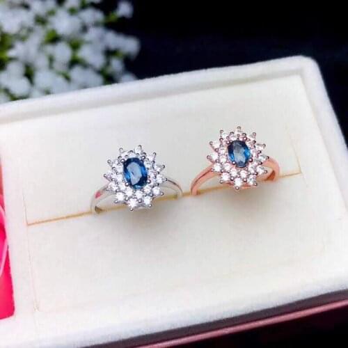 Natural and Real Blue Sapphire Wedding Ring women Ring Fine S925 Sterling Silver Ring Marriage Gifts