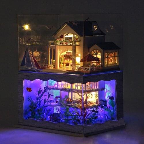 LED Light DIY Wooden Mini Dollhouse Assemble Toy Villa Doll House Furniture Doll Props Creative DIY Wooden House Puzzle Toys