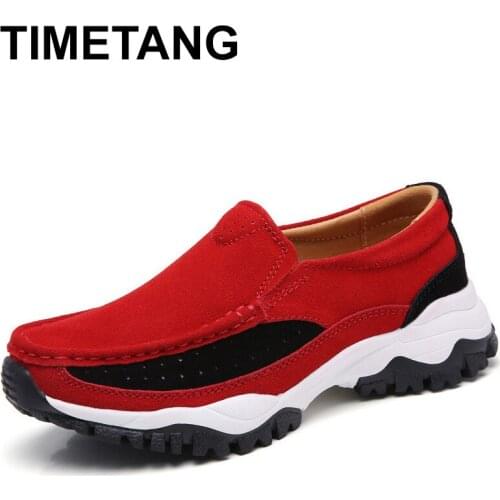 TIMETANG 2021Spring Autumn Platform Shoes Slip on Creepers Sneakers Moccasins Suede Leather Loafers New Sneakers For WomenE696