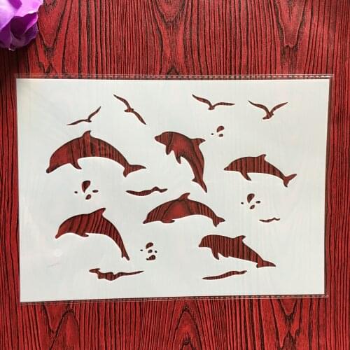 A4 29 * 21cm Animal dolphin DIY Stencils Wall Painting Scrapbook Coloring Embossing Album Decorative Paper Card Template