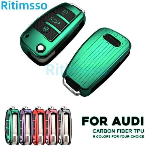 Carbon fiber TPU Flip Key Protect Cover Case Shell For Audi R8 A1 A3 A4 A5 A6 A7 A8 Q3 Q5 Q7 C5 C6 A4L A6L Cover Case Shel