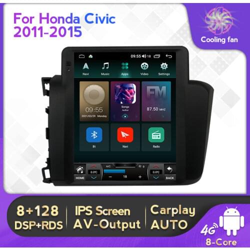 Vertical Style Car Media DSP CarPlay Android 11 Auto Radio For Honda Civic 2011-2015 6+128G Output Video Tape Recorder GPS Navi