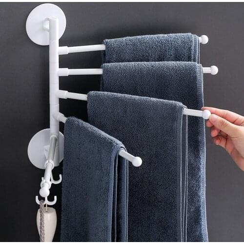Bathroom Towel Rack Rotatable Towel Holder Space ABS 5-Bar Towel Hanger Kitchen Shelf Paper Hanging Wall Mounted