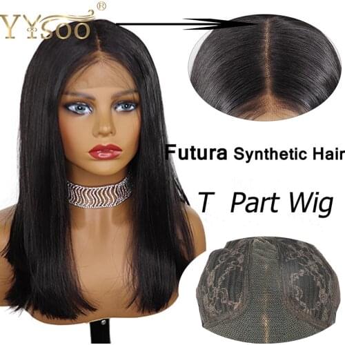 YYsoo Short 13x6 Futura Heat Resistant Fiber Hair Lace Front Wigs Glueless Black Straight Synthetic Lace Wig Natural Hairline #2