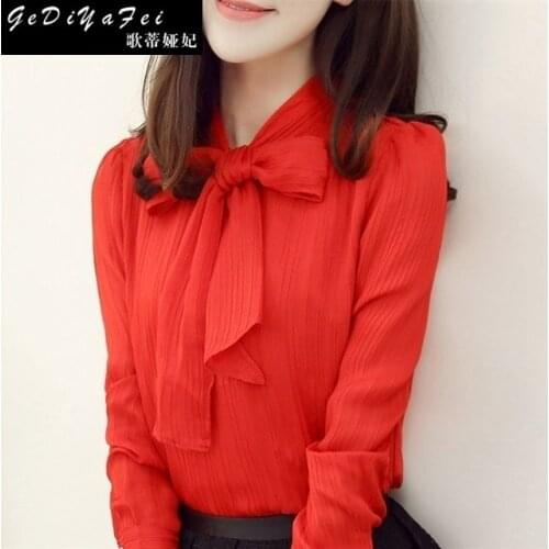 Women Blouse Wuhan Good Goods Regular/Summer Womens Bow Lace-up Long Sleeve Chiffon Shirt Blusas Ropa De Mujer