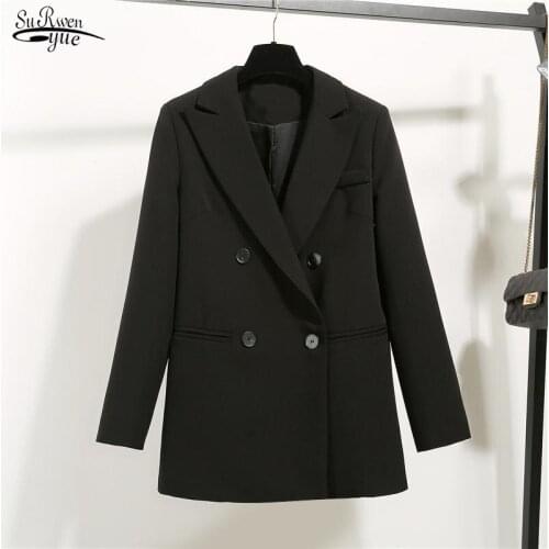 Work Wear Coat Fashion Autumn Winter High Quality Notched Double Breasted Jacket Korean Casual Black Women Blazers Jackets 15687