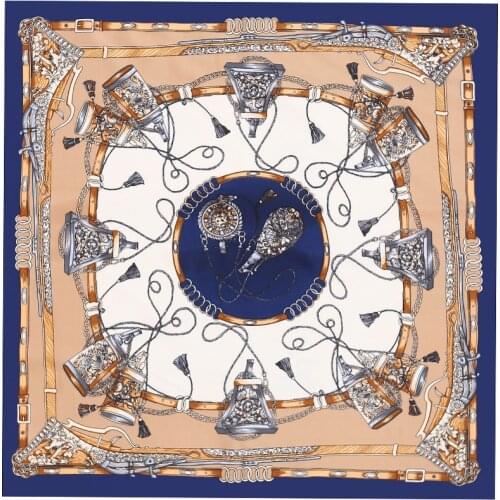 POBING 70cm*70cm Rope Chain Printing Square Scarves Hijab Luxury Brand Women 100% Twill Silk Scarf 2017 OL Lady Headband Foulard