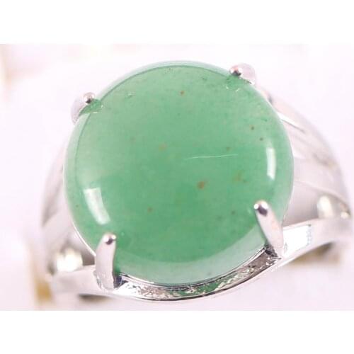 1Pcs Jewelry Gift Adjustable Ring For Women Natural Stone Round CAB Cabochon Green Aventurine Bead Finger Ring Z216