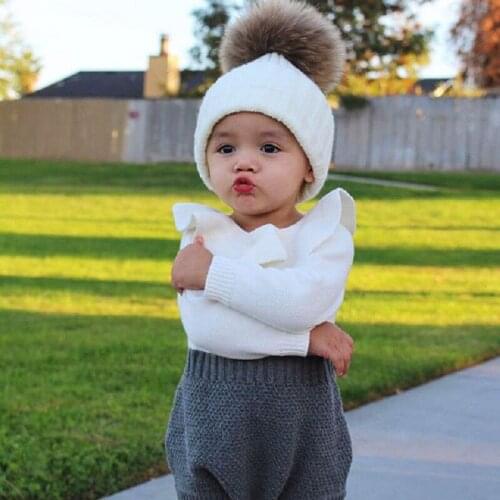 Winter Cute Newborn Baby Girl Wool Knitting Ruffle Neckline Long Sleeves Romper Fashion Shorts Warm Outfits Clothes