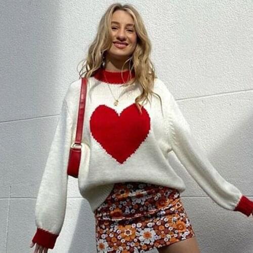Winter Casual y2k heart goth print kawaii knitted Pullover tops Korean fashion High street long sleeve Oversized Womens sweater