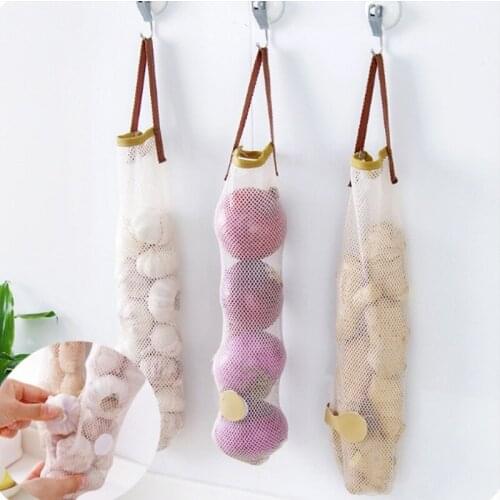 1pc Kitchen Vegetable Mesh Storage Bags Onion Potato Storage Hanging Bags Hollow Breathable Kitchen Garlic Ginger Mesh Bag