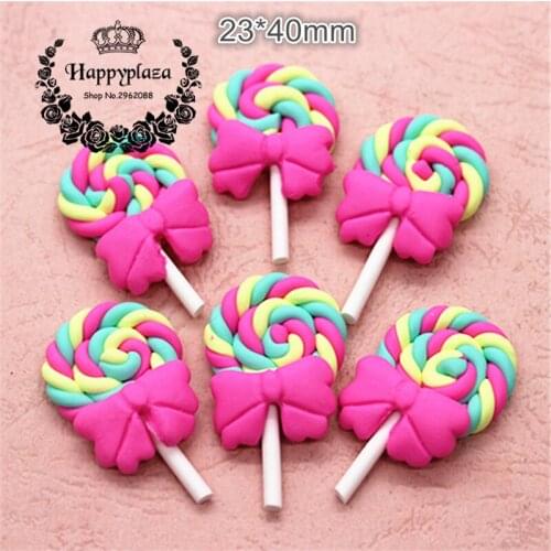 10pcs Kawaii CLay Hotpink+Mint Green+Yellow Swirl Handmade Lollipop Miniature Food Art Supply DIY Craft Decoration,23*40mm