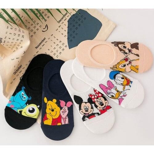 5Pairs/Lot Summer Cartoon disney Socks Cute Mickey Women Socks Funny Ankle Socks Ladies Cotton invisible boat socks Dropship