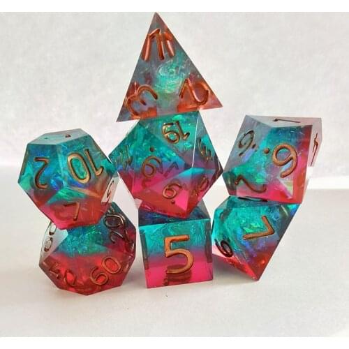 7pcs/set Handmade Colorful Sharp Edge Dice Set Beautiful D20 Polyhedral Digital Dice For DND RPG COC Board Table Games Gift