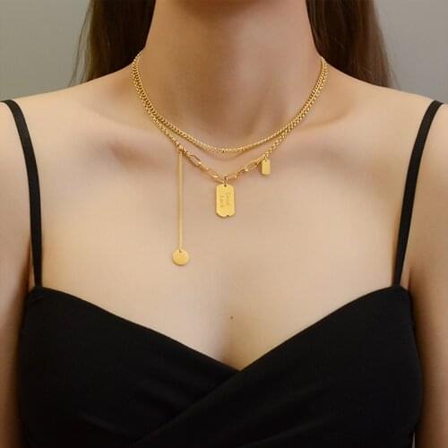 Amaiyllis 18k Gold Double Layer Tassel Coins Lucky Necklace Pendants Individual Hip Hop Chain Circle Necklace For Female Jewelry