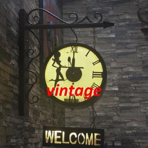 British vintage Industrial style Iron Clock Welcome wall lamp Cafe Bar Restaurant Sign custom light Welcome to led wall lamp