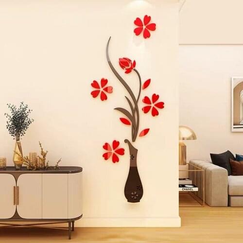 Chinese Style Flowers Wall Sticker 3D Decals Art Mural Painting Hallway Porch Home Decor Quality Acrylic Wall Stickers DIY Gift