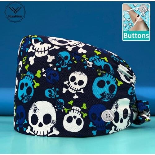 Breathable Scrub pet shop work cap dust cap beauty cap scrub adjustable new Baotou cap nursing cap print Unisex wholesale Cotton