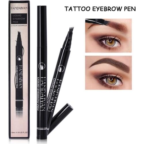 HANDAIYAN Liquid Eyebrow Pencil 4 Head Fork Painting brow Tattoo pen Black Brown Waterproof Eyebrow Enhancer Tint Makeup TSLM1