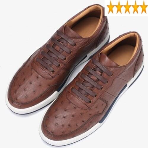 Quality Ostrich Skin Genuine High Mens Autumn Fashion Breathable Comfort Lace Up Male Casual Leather Shoes